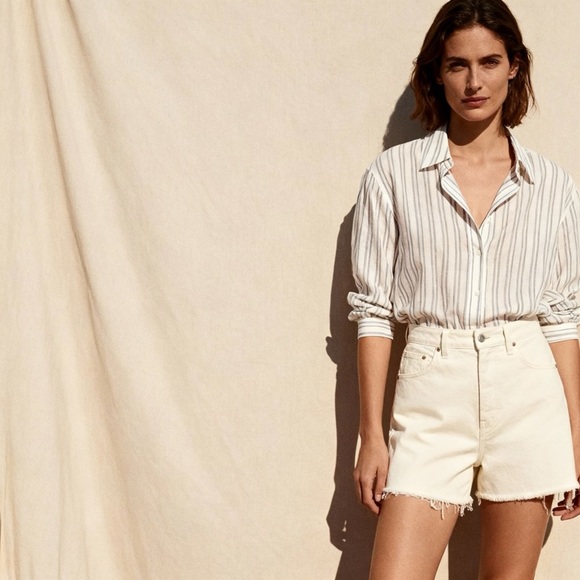 Madewell The Perfect Short Cream Denim High Rise Raw Hem Shorts - Picture 1 of 5